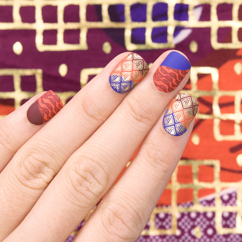 Africa Collection Orange and Purple Stamping Nail Art Design