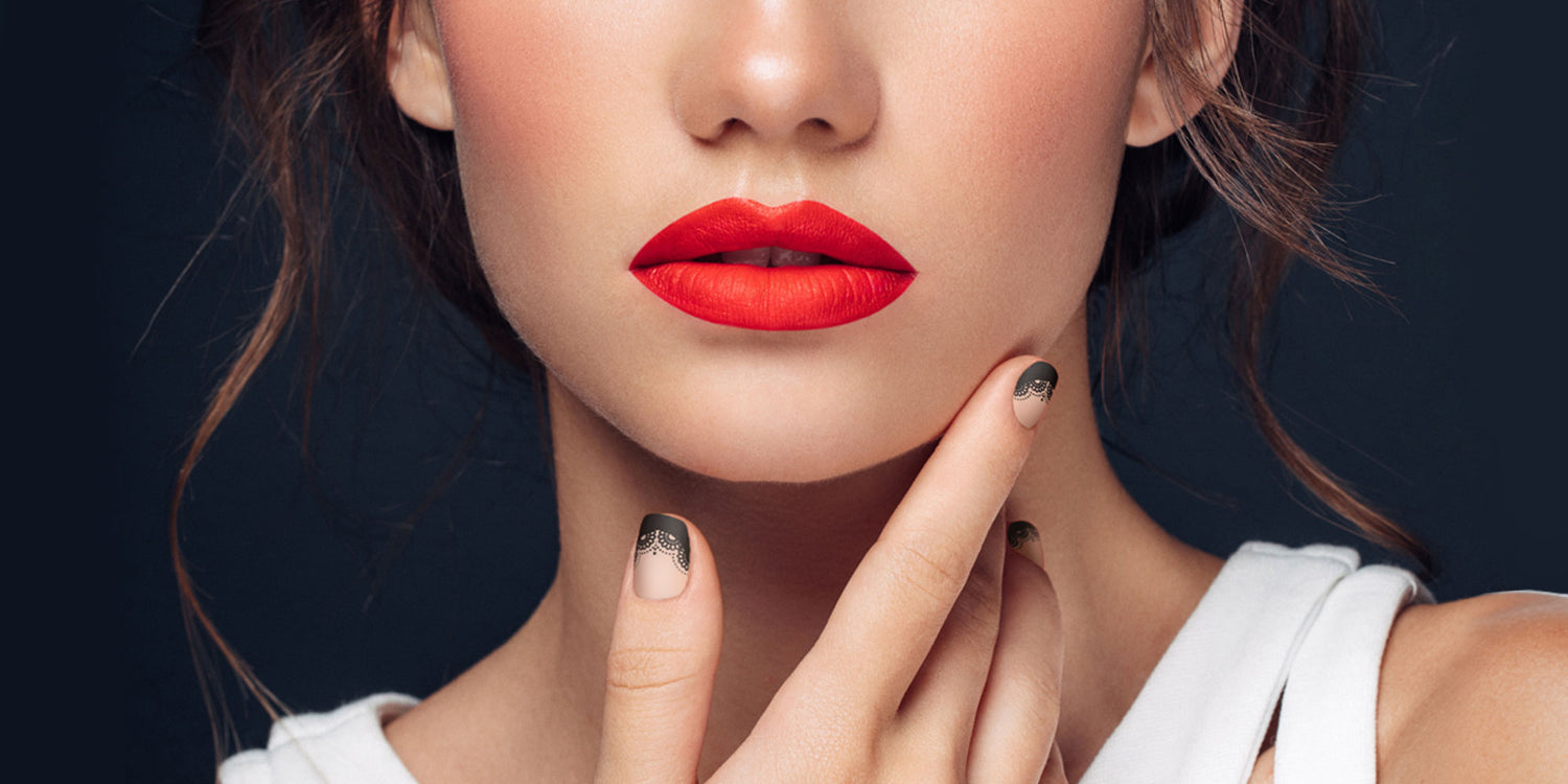 Frenchy Nail Stamping Collection Banner with Black Lace Manicure