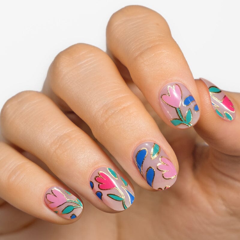 Flower Gel Nail Strips with Gold Accents | @nailjob | MoYou London