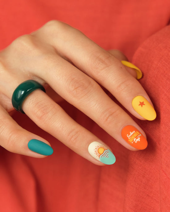 Summer beach warm nail stamping nail art manicure