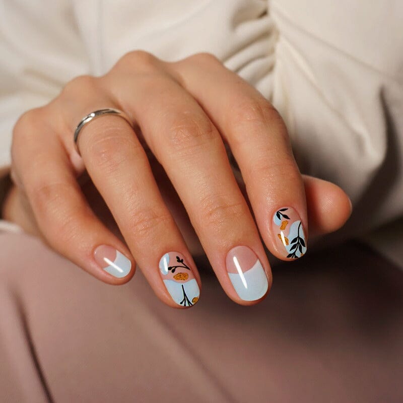 Blue & Gold Floral Gel Nail Strips | MoYou London