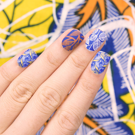 Africa Collection Blue and White Stamping Nail Art Design 