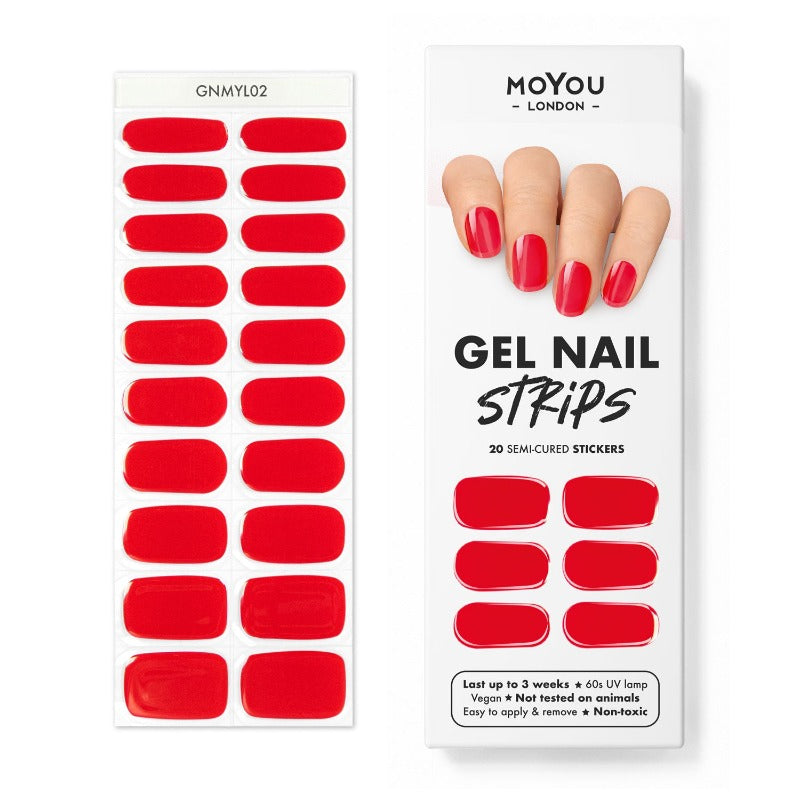 Glossy Scarlet Red Gel Nail Strips | MoYou London
