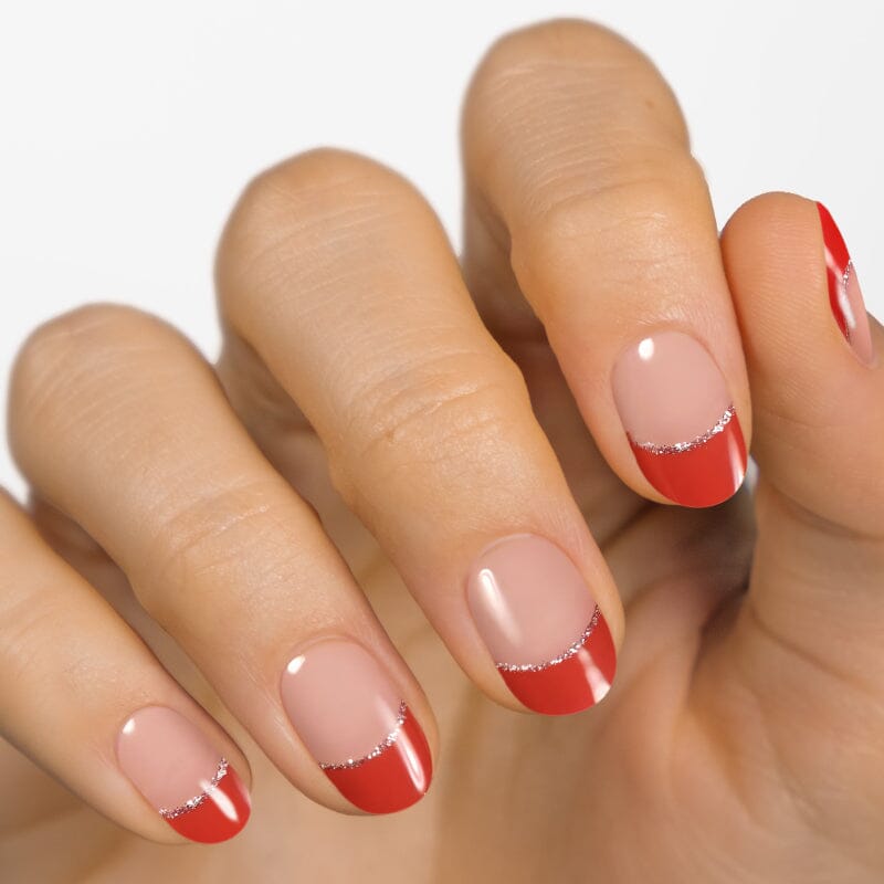 Red & Silver Glittery French Tips Gel Nail Strips | MoYou London