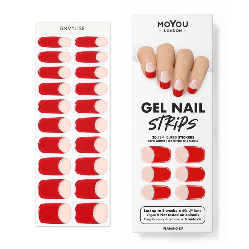 Red & Silver Glittery French Tips Gel Nail Strips | MoYou London