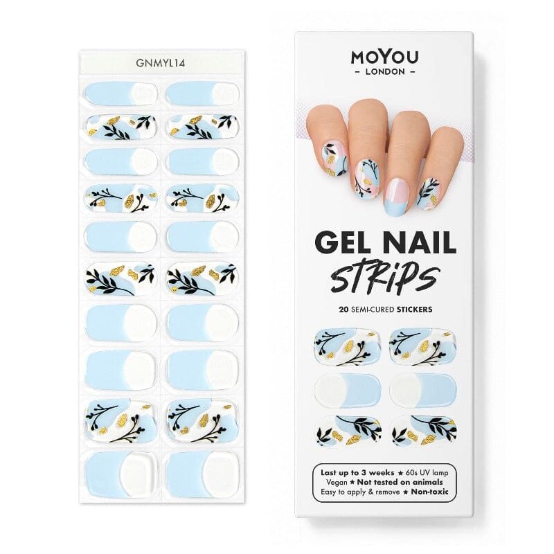 ネイルパーツ moyou london Blue & Gold Floral Gel Nail Strips | MoYou London