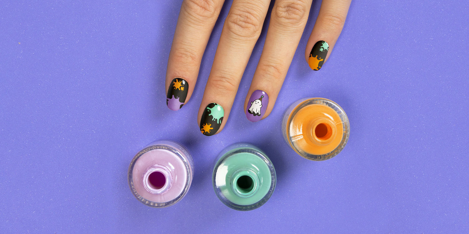Colourful Ghost Nail Stamping Manicure for Halloween