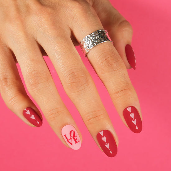 MoYou London Pink & Red Heart Nail Stamping Manicure