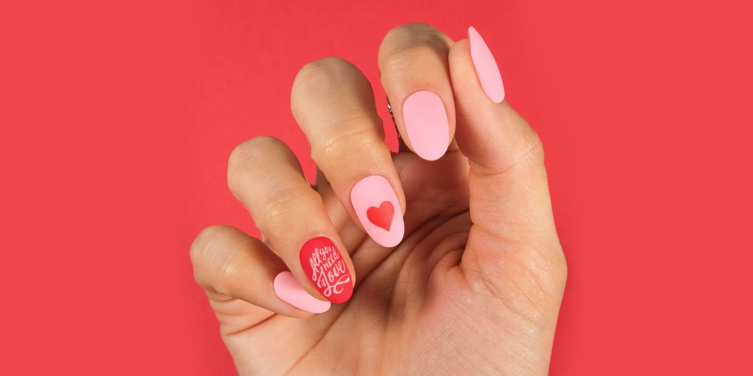 MoYou London Romantic Pink and Red Nail Stamping Manicure