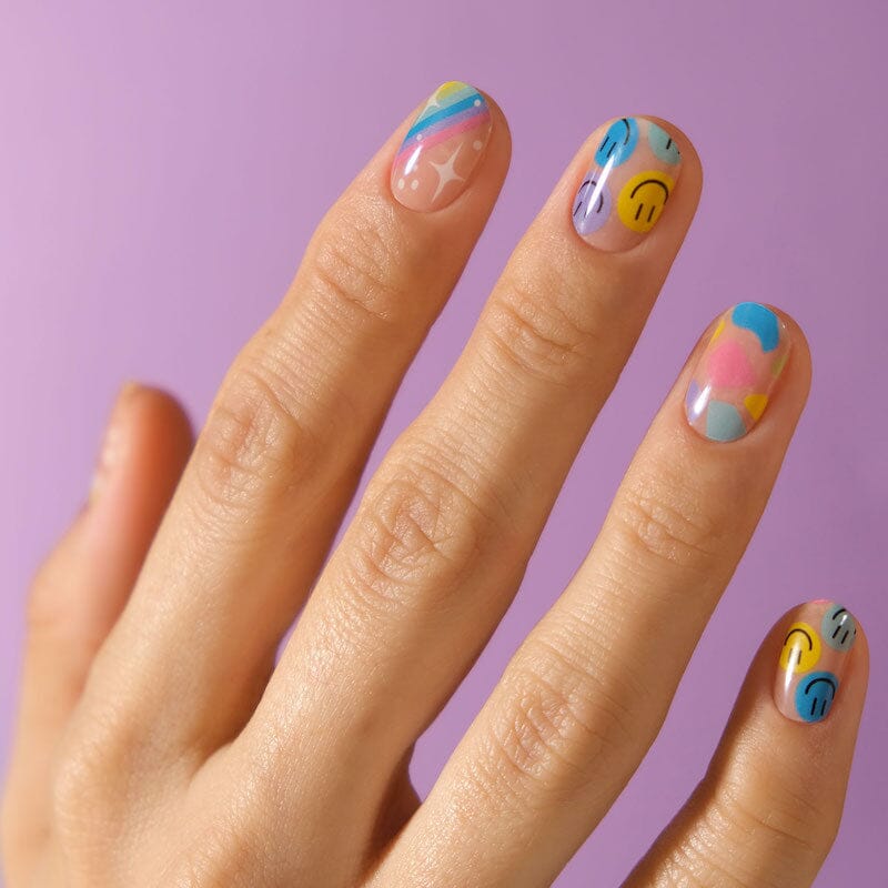 Pastel rainbow MoYou London gel nail strips manicure