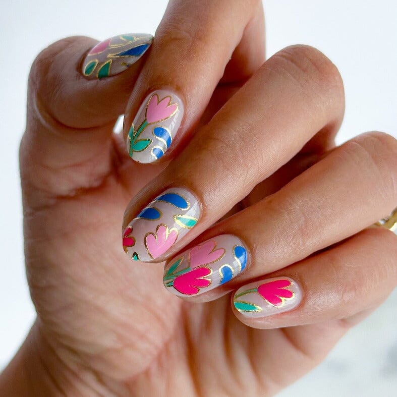 Flower Gel Nail Strips with Gold Accents | @nailjob | MoYou London