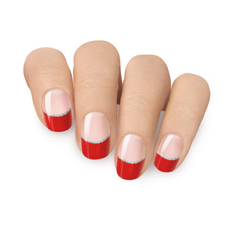 Red & Silver Glittery French Tips Gel Nail Strips | MoYou London
