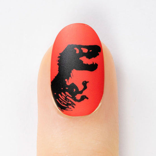 Red and Black Jurassic Park T-Rex Nail Art Manicure