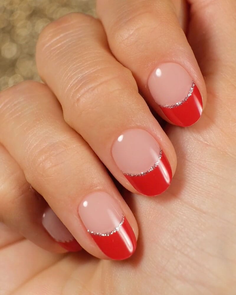 Red & Silver Glittery French Tips Gel Nail Strips | MoYou London