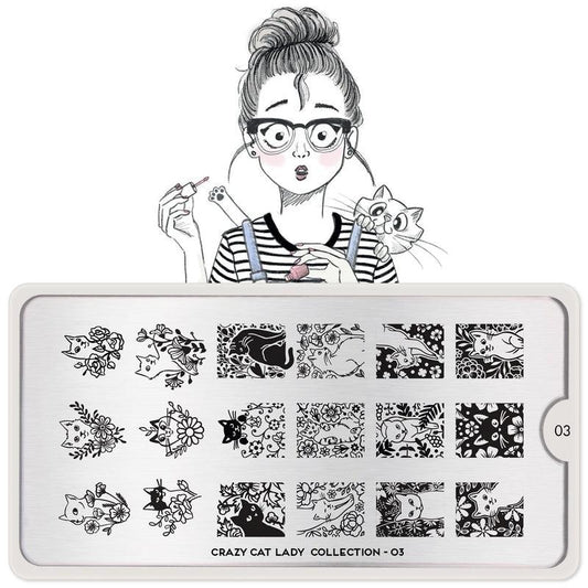 Crazy Cat Lady 03-Stamping Nail Art Stencil-[stencil]-[manicure]-[image-plate]-MoYou London