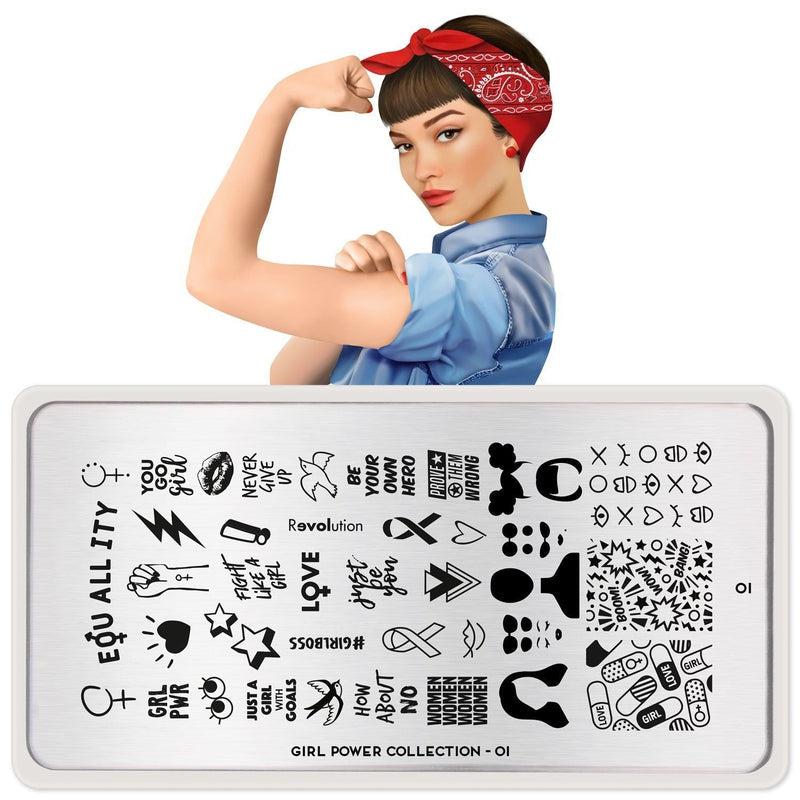 Girl Power 01-Stamping Nail Art Stencil-[stencil]-[manicure]-[image-plate]-MoYou London