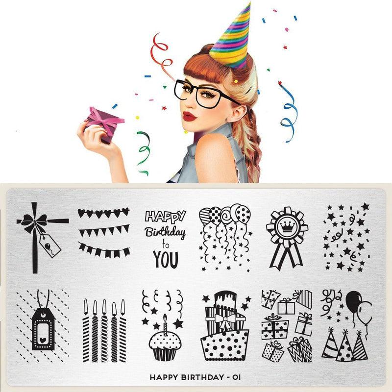 Happy Birthday 01-Stamping Nail Art Stencil-[stencil]-[manicure]-[image-plate]-MoYou London