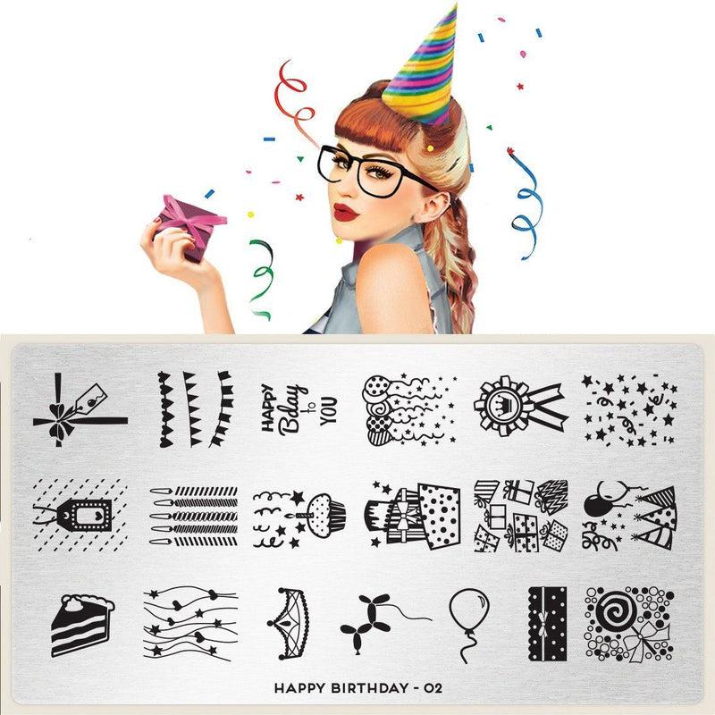 Happy Birthday 02-Stamping Nail Art Stencil-[stencil]-[manicure]-[image-plate]-MoYou London